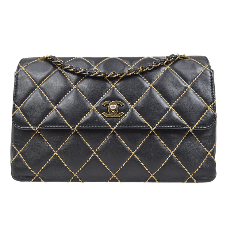 CHANEL 2000-2001 Gunmetal Hardware Wild Stitch Straight Flap Large