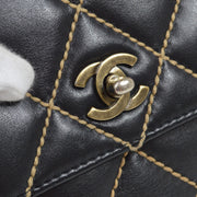 CHANEL 2000-2001 Gunmetal Hardware Wild Stitch Straight Flap Large