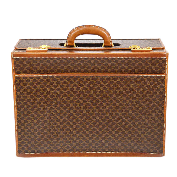 CELINE Logo Macadam Pattern Travel Hand Bag PVC Leather Brown Gold Italy  60YB418