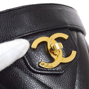 CHANEL 1996-1997 Black Caviar Chevron Vanity Handbag
