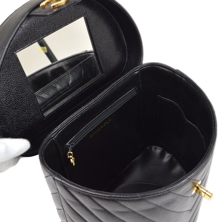 CHANEL 1996-1997 Black Caviar Chevron Vanity Handbag