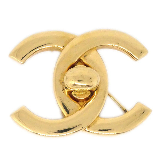 CHANEL 1996 Turnlock Brooch Pin Gold Large