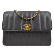 Chanel 1994-1996 Black Caviar Medium Vertical Stitch Straight Flap Bag