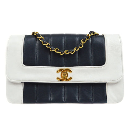 Chanel 1991-1994 Navy White Lambskin Vertical Border Flap Small