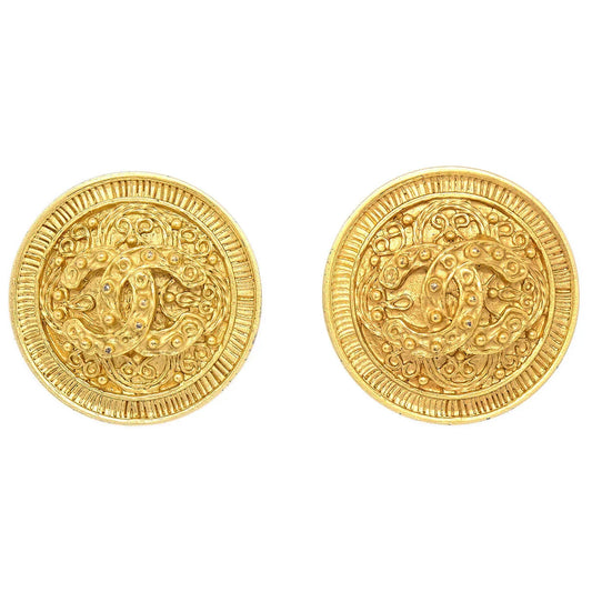 Chanel Gold 'CC' Filigree Earrings Large  94A