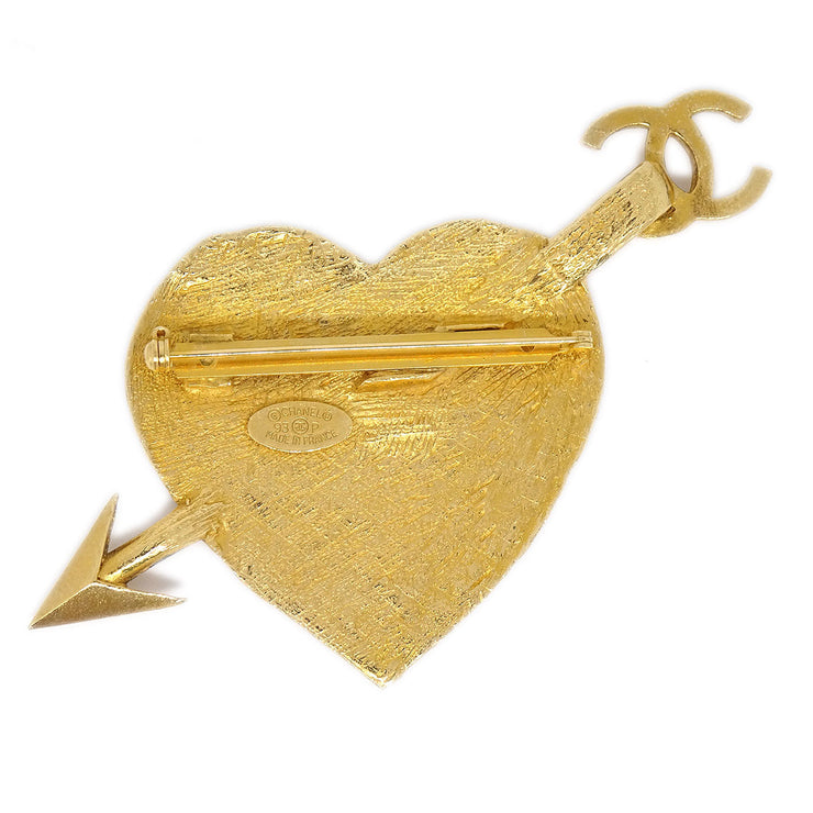 Chanel 1993 Gold Graffiti Heart Arrow Brooch