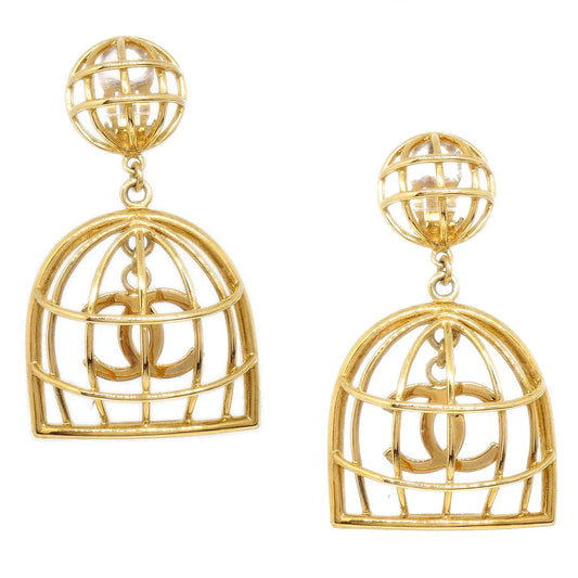 Chanel 1993  Birdcage Dangle Earrings Clip-On Gold