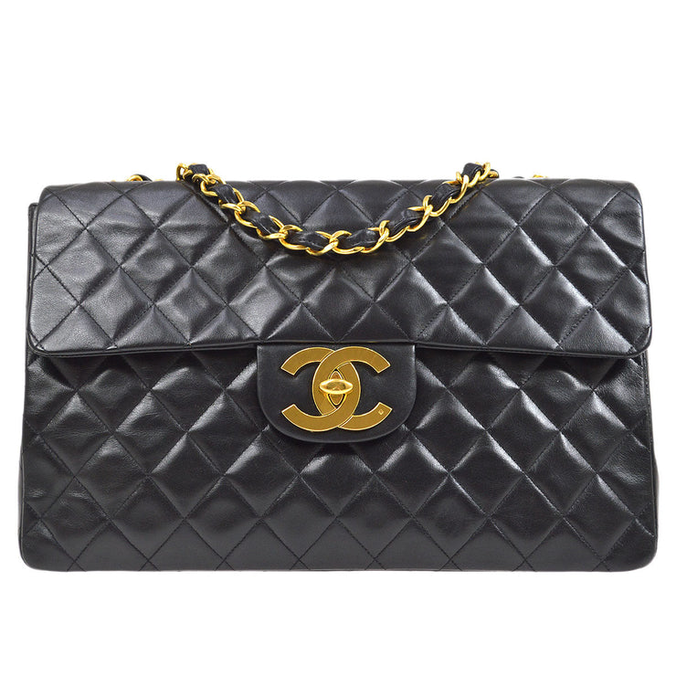 CHANEL 1994-1996 Black Lambskin Classic Flap Maxi