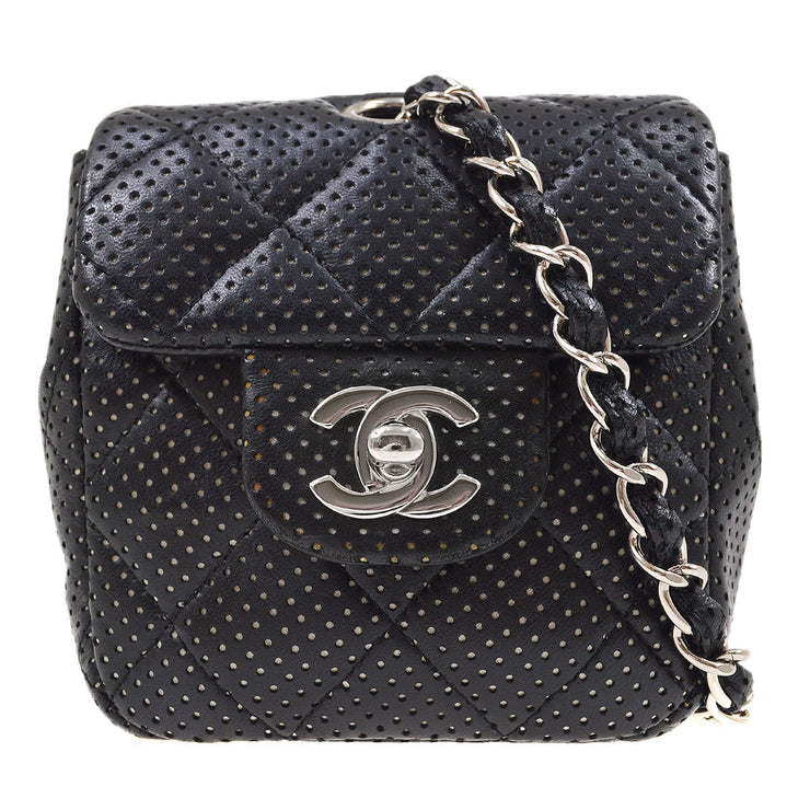 CHANEL 2007 Black Lambskin Perforated Classic Flap Micro – AMORE