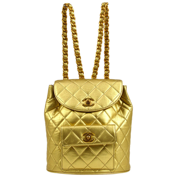 Chanel 1991-1994 DUMA Backpack Large Gold Lambskin
