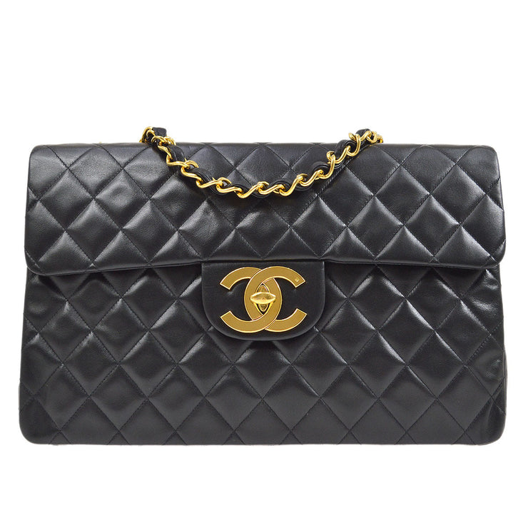 CHANEL 1991-1994 Black Lambskin Classic Flap Maxi