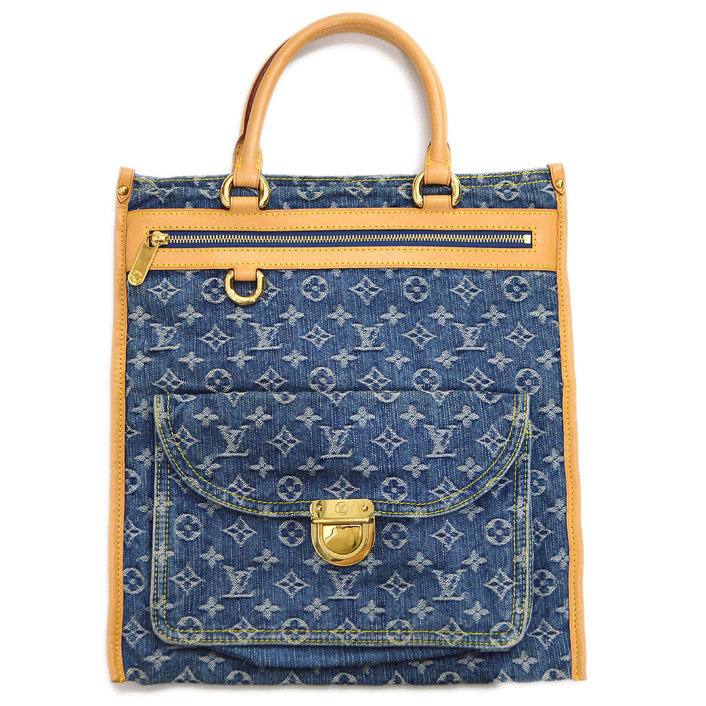 LOUIS VUITTON M95019 Neo Speedy Handbag Monogram Denim Blue Beige Leather  Bag