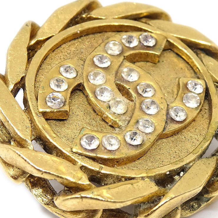 Chanel Button Rhinestone Earrings Clip-On Gold 23