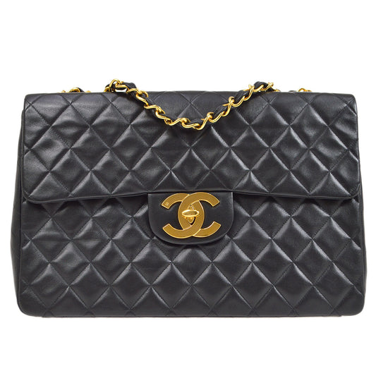 CHANEL 1994-1996 Black Lambskin Classic Flap Maxi
