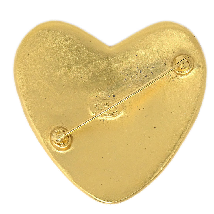 CHANEL Heart Brooch Pin Corsage Gold 95P