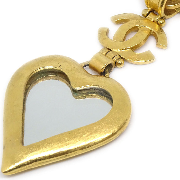 Chanel 1995 Heart Mirror CC Gold Chain Necklace
