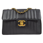 CHANEL 1994-1996 Big CC Vertical Classic Flap Jumbo Black Caviar