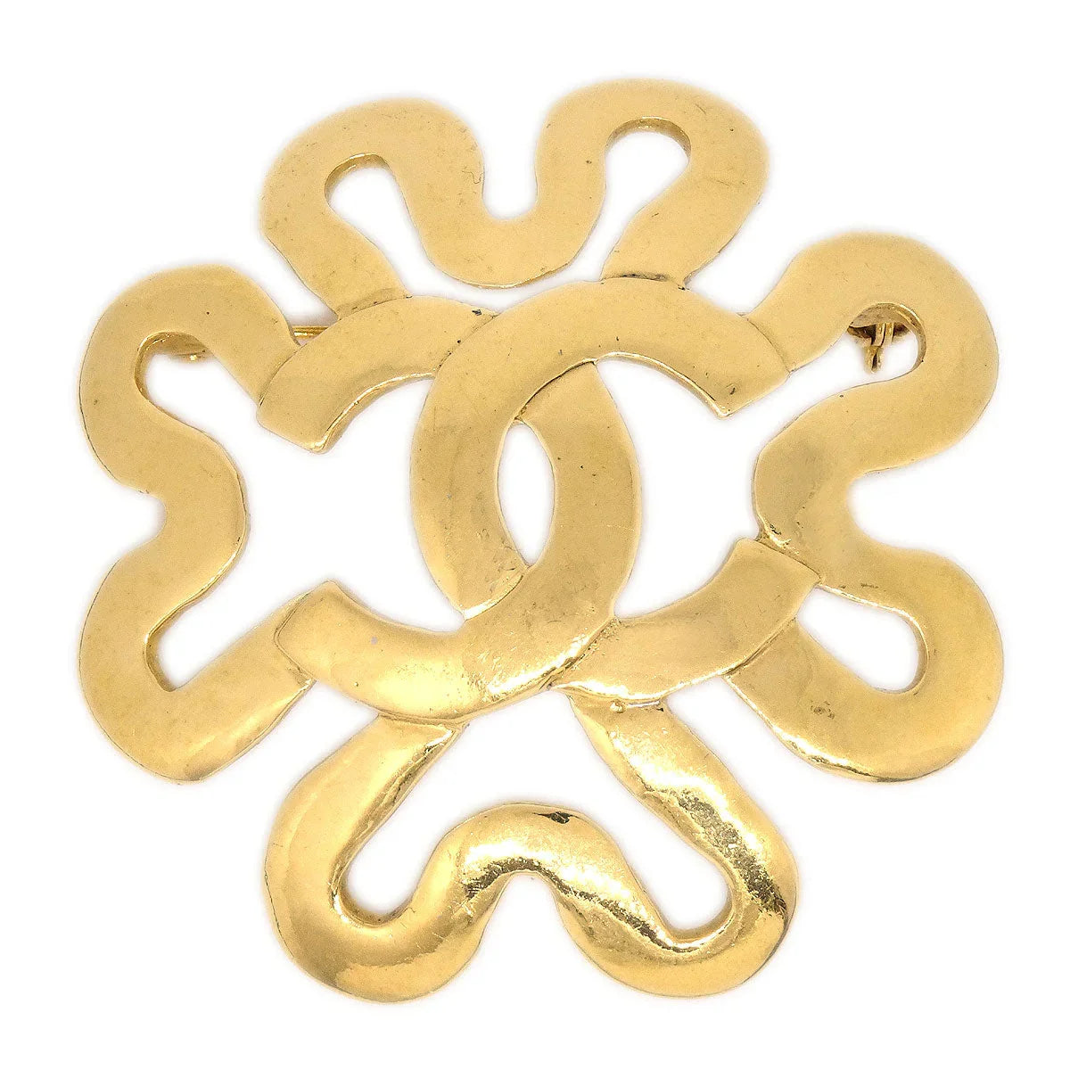 CHANEL 1995 Squiggle Border Brooch Gold