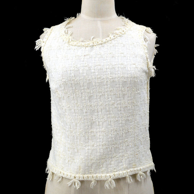 Boutique CHANEL Cream white wool v neck large straps top Retail