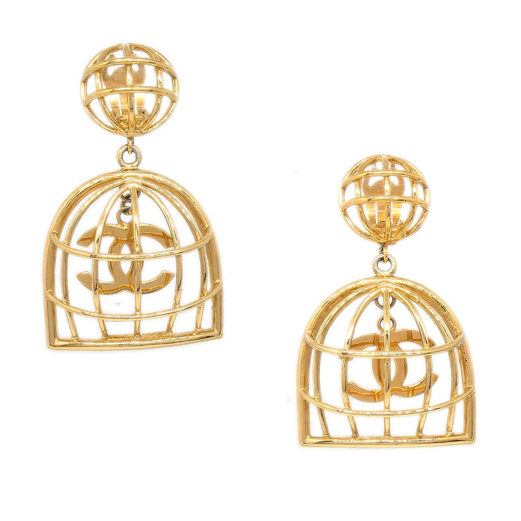 CHANEL Birdcage Earrings Clip-On Gold