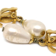 CHANEL 1995 Teardrop Faux Pearl CC Earrings Gold