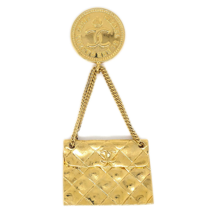 CHANEL Quilted Bag Brooch Pin Gold