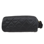 CHANEL 1986-1988 Oval Clutch Bag Black Satin