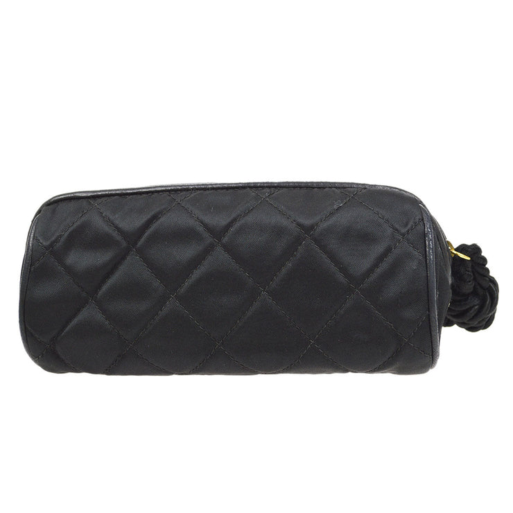 CHANEL 1986-1988 Oval Clutch Bag Black Satin