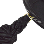 CHANEL 1986-1988 Oval Clutch Bag Black Satin
