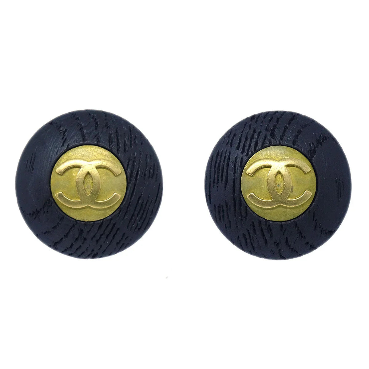 CHANEL 1994 Black & Gold CC Earrings