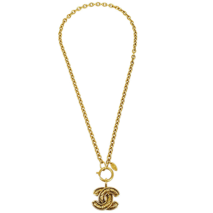 CHANEL Quilted CC Gold Chain Pendant Necklace 3857