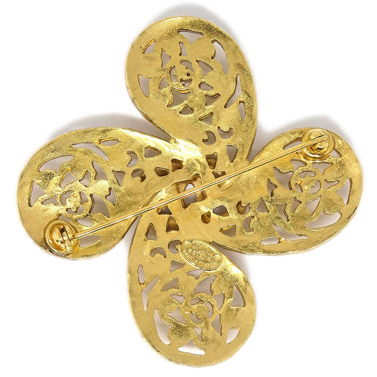 CHANEL 1995 Fretwork Paisley Brooch Gold