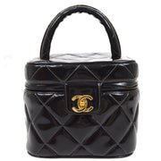 CHANEL 1995 Heart Mirror Vanity Handbag Black Patent Leather