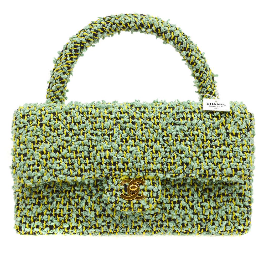CHANEL * 1994 Classic Flap Handbag Medium Green Tweed