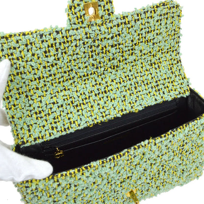 CHANEL * 1994 Classic Flap Handbag Medium Green Tweed