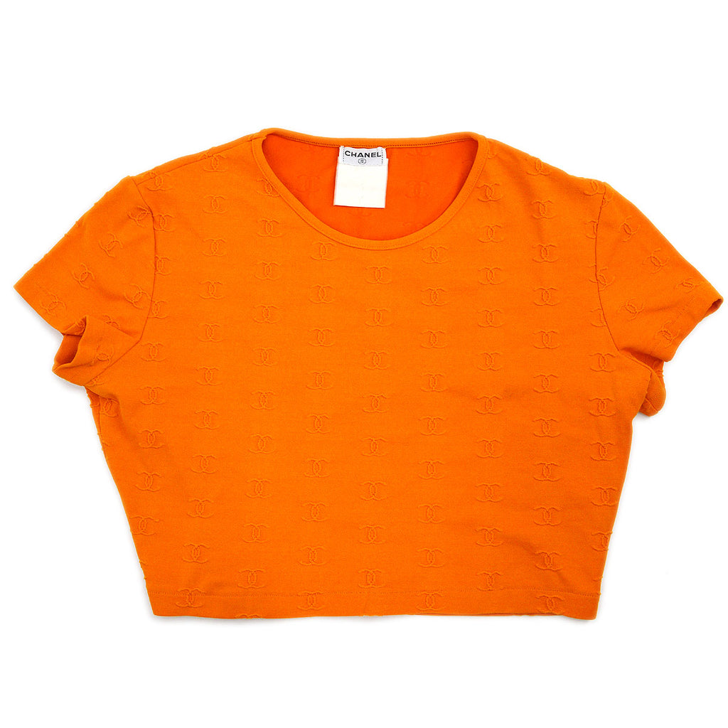 CHANEL Vintage 97P Coco Mark Logo Cropped T-shirt Top Orange Cotton Rank AB+