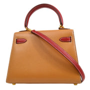 HERMES * 1994 Mini Kelly 20 SELLIER Courchevel Natural Rouge Vif