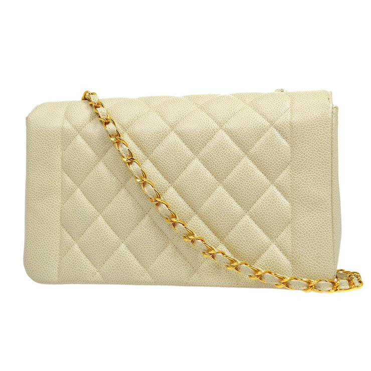 CHANEL Lambskin Chevron Quilted Medium Double Flap Ivory 1261745