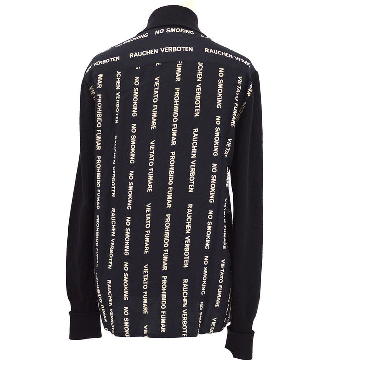 CHANEL ‘No Smoking’ silk blouse with knitted sleeves and collar