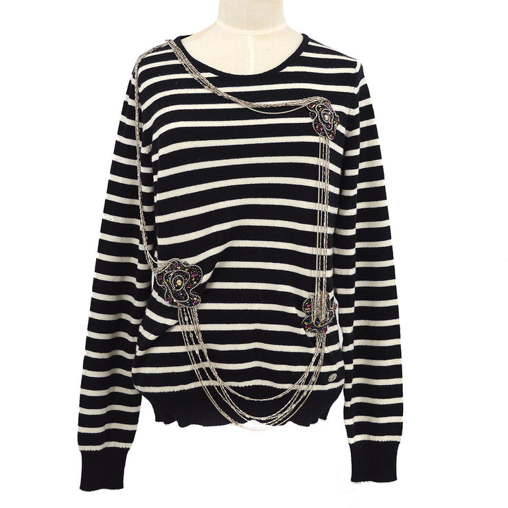 CHANEL 2008 Fall chain-link embellished striped jumper #42