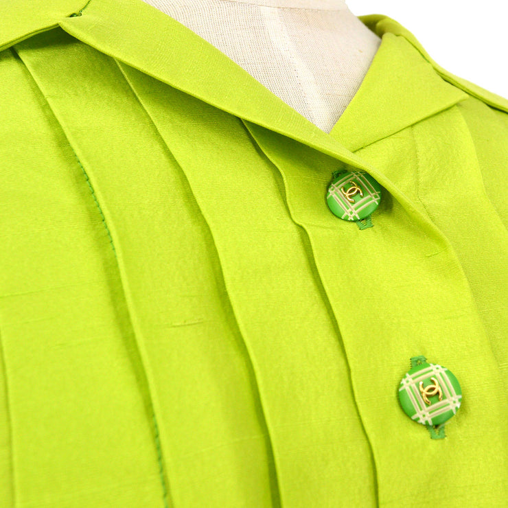 Chanel 1990 CC-Button Pleated Silk Shirt＃38