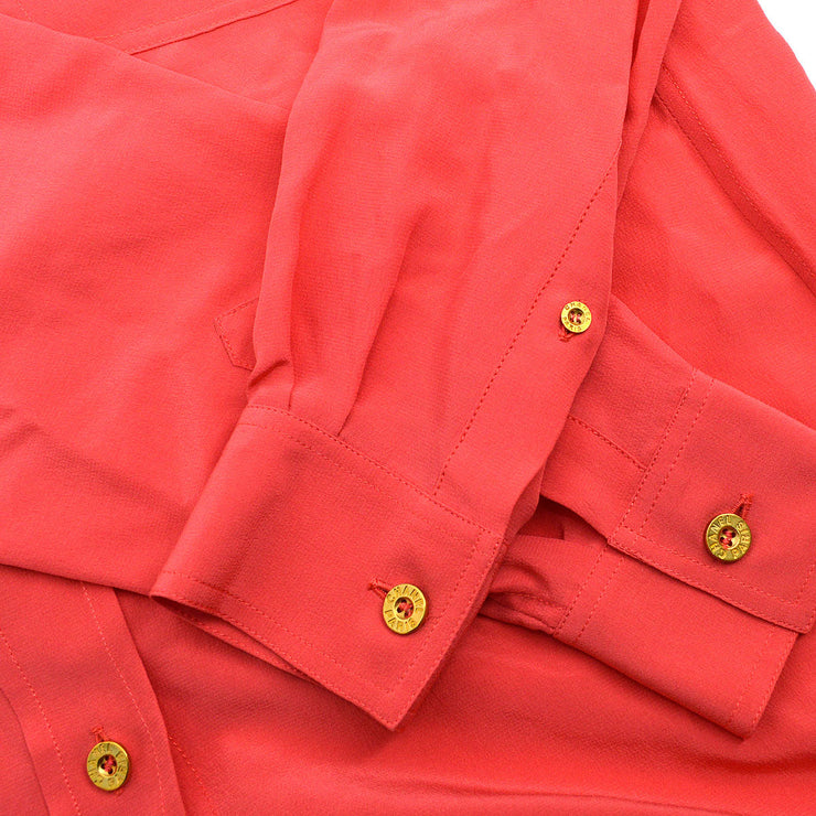 CHANEL O2401 logo-button silk shirt #38