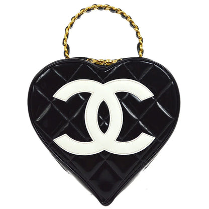 CHANEL 1995 Heart Vanity Handbag Black Patent Leather