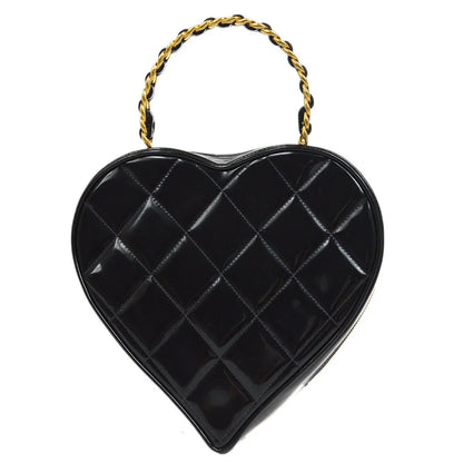 CHANEL 1995 Heart Vanity Handbag Black Patent Leather