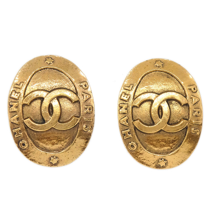 CHANEL 1993 Oval Earrings Clip-On Gold 2841