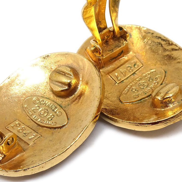 CHANEL 1993 Oval Earrings Clip-On Gold 2841