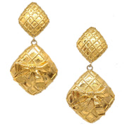 CHANEL 1980s Bow Dangling Earrings Clip-On Gold