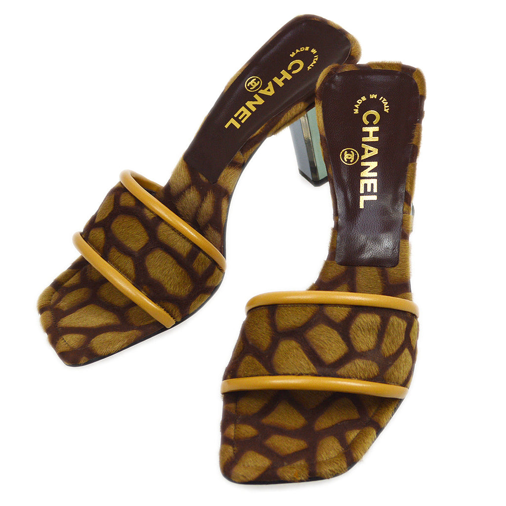 CHANEL 2001 Giraffe Patterned Mules Shoes #37
