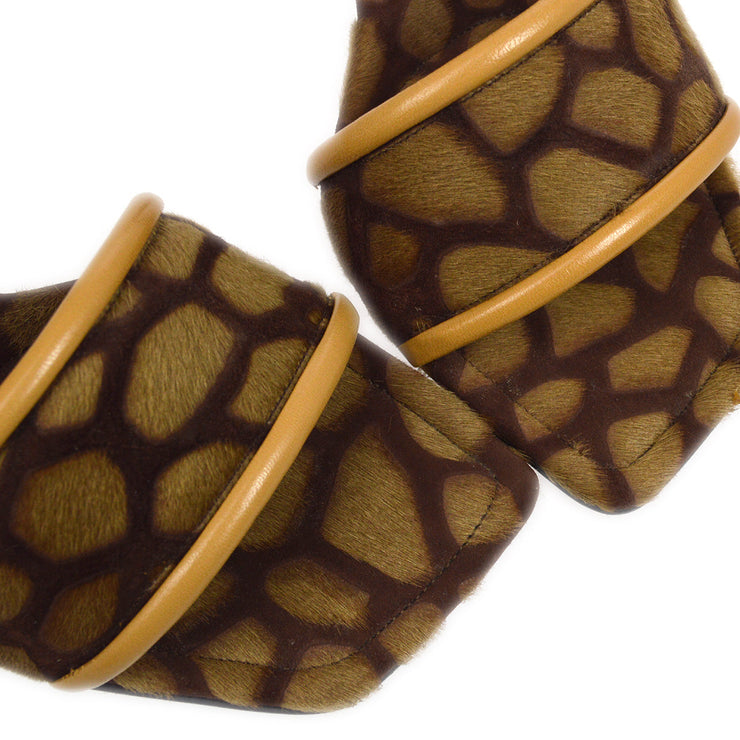 CHANEL 2001 Giraffe Patterned Mules Shoes #37