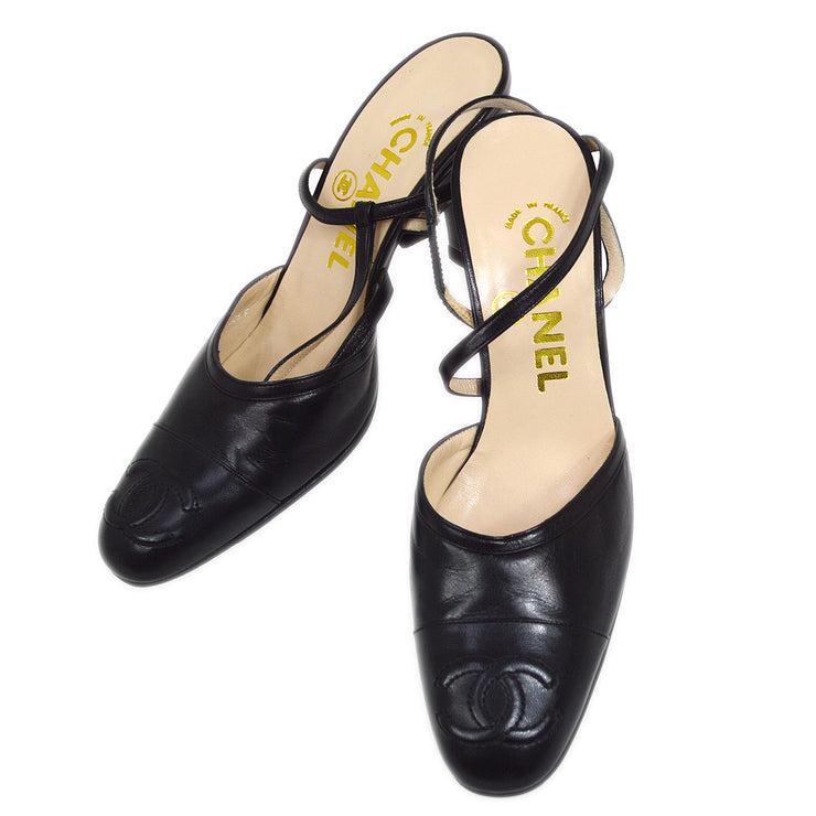 Chanel Beige/Black Lambskin CC Cap Toe Slingback Pumps Size 9.5/39.5 – The  Find